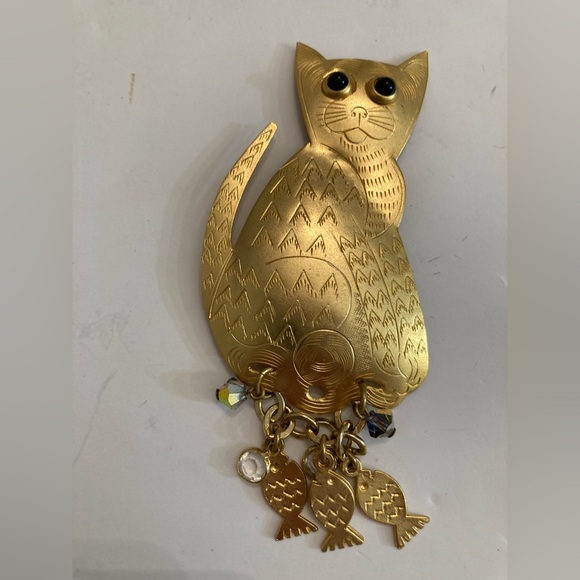 Vintage cat brooch pin gold tone - Picture 1 of 4
